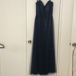 NWOT Alfred Angelo navy sequin dress with tulle